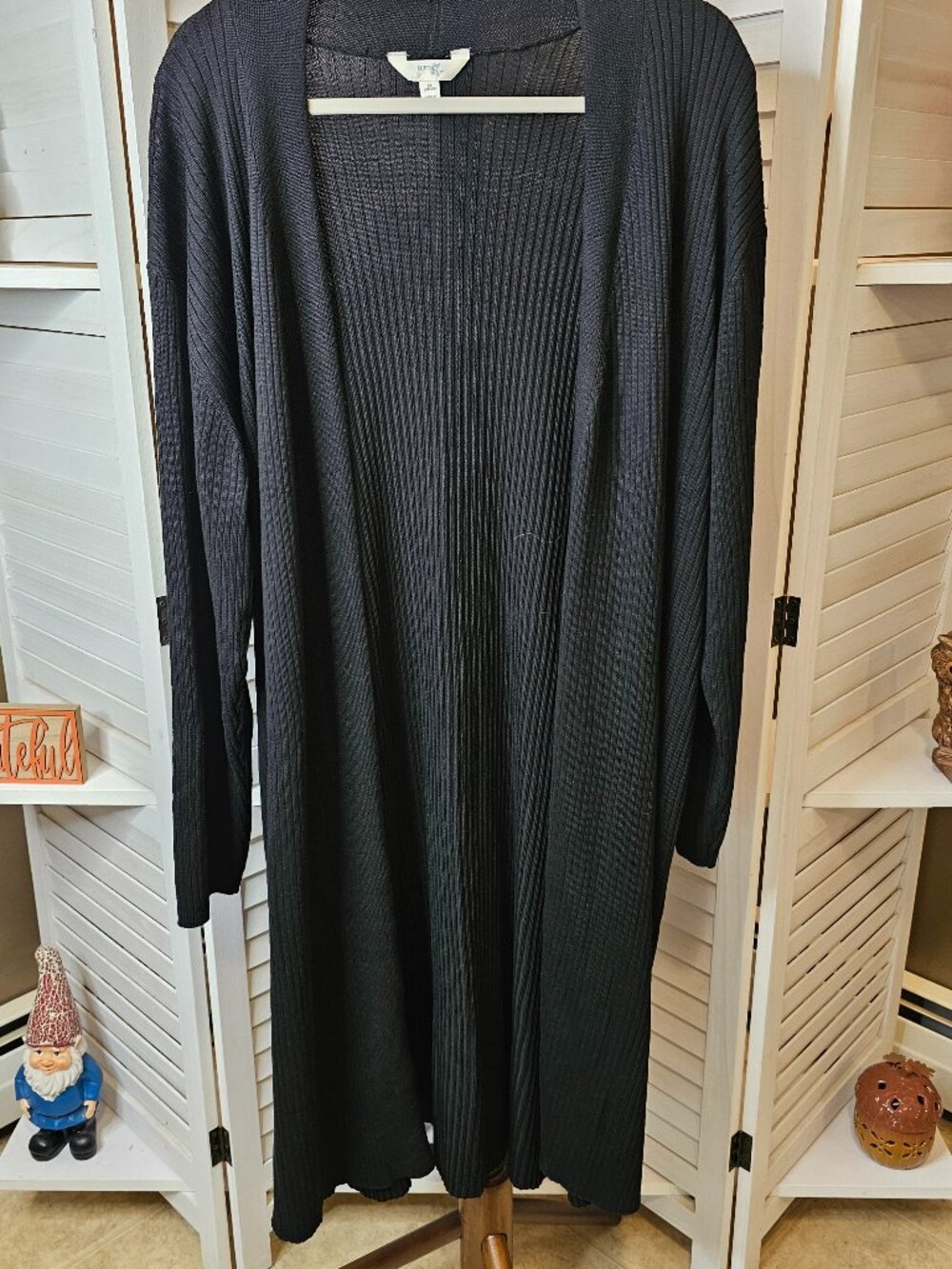 Terra & Sky, Plus Size 1X (16W-18W), Maxi Open Cardigan, Black, Knit, NWOT